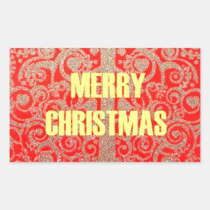 Adesivo Retangular Feliz Ouro de Natal Red Snow Glitter Hearts Art