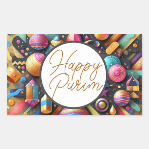 Adesivo Retangular Feliz Purim Judeu Deseja Decoração do Partido Mult