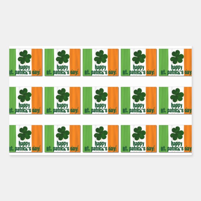 Adesivo Retangular Feliz Rua. Dia de Patrick, Irish Flag Color Irland (Frente)