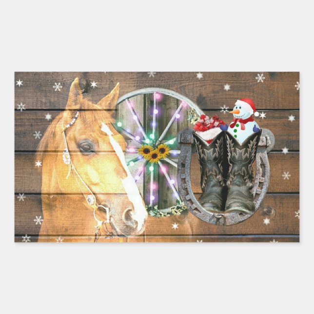 Adesivo Retangular Ferradura de Cavalo de Natal Roda Cowboy Botas (Frente)