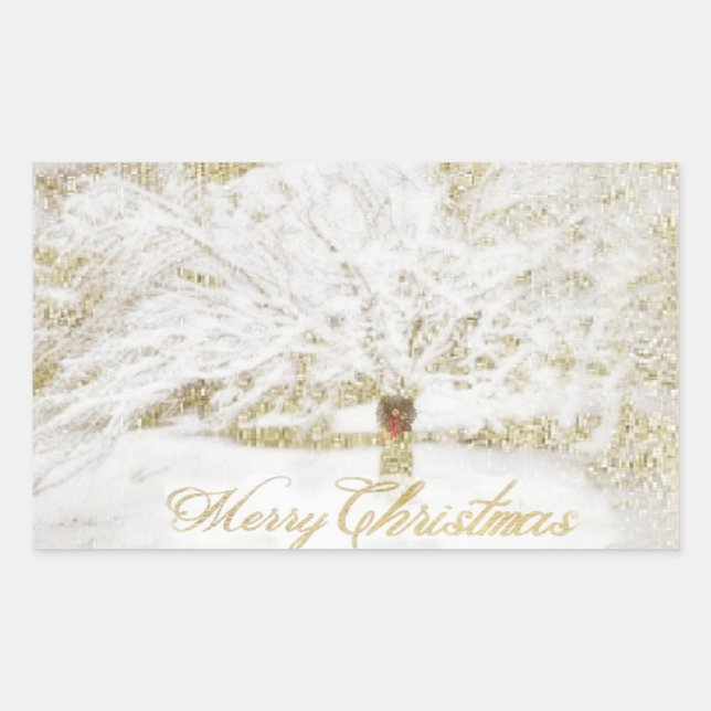 Adesivo Retangular Ferro na Árvore de Neve (Frente)