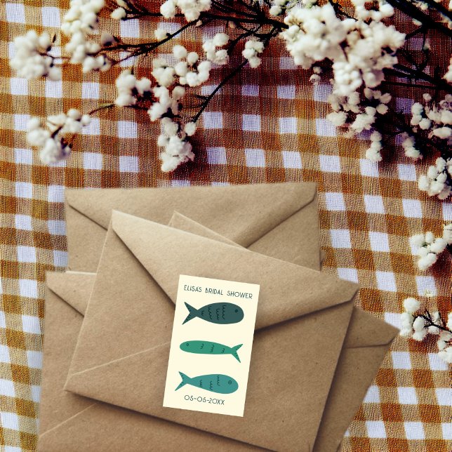 Adesivo Retangular Festa à Beira-Mar Chá de Noiva Peixes Lindos PERSO (Seaside Soiree Bridal Shower Cute Fishes CUSTOM Rectangular Sticker
)