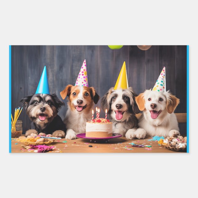 Adesivo Retangular Festa de Aniversário dos Cachorros (Frente)