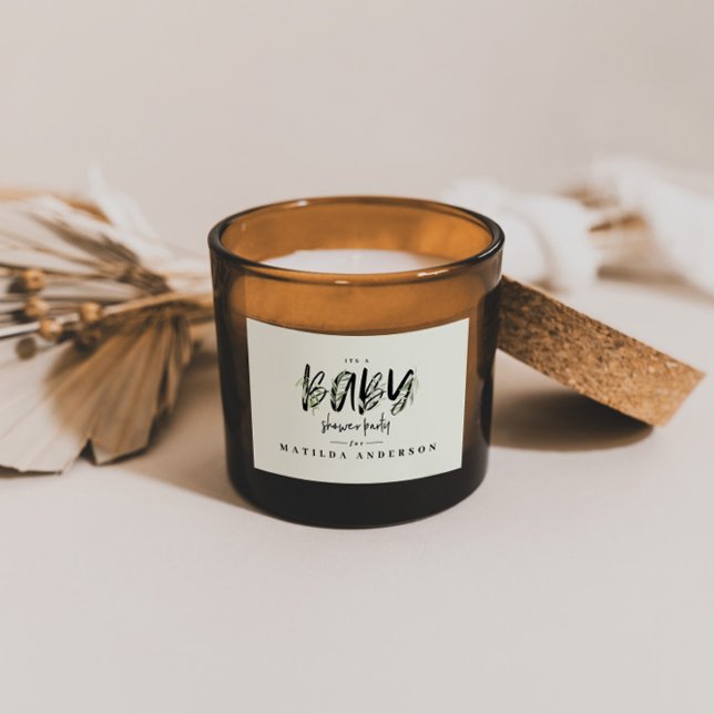 Adesivo Retangular Festa de chá de fraldas de folhagem do ramo de oli (Criador carregado)