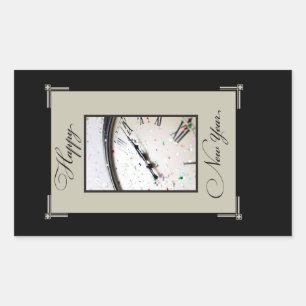 Adesivo Retangular Festa sofisticada de véspera de Ano Novo, Preto e