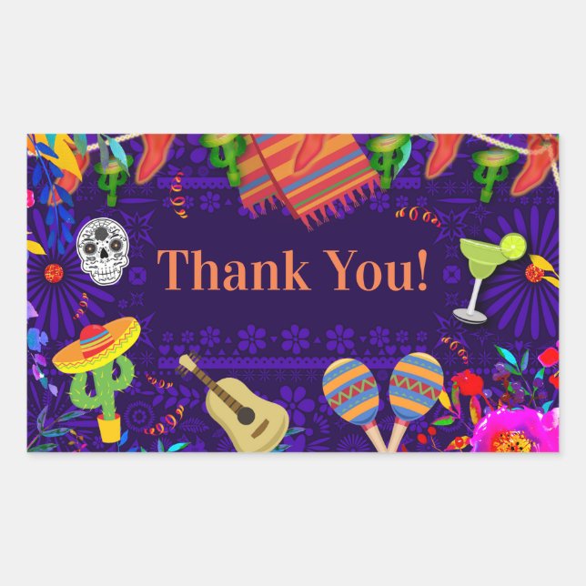 Adesivo Retangular Fiesta Celebração Festa de aniversário Cinco De Ma (Frente)