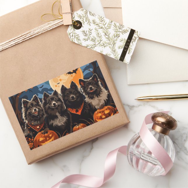 Adesivo Retangular Finnish Lapphund Halloween Assustador (Presentear)