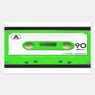 Adesivo Retangular Fita de Música Cassette Vintage Verde