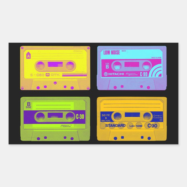 Adesivo Retangular Fitas Cassete Retro Pop Art dos Anos 80 (Frente)