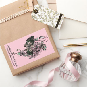 Adesivo Retangular Flamingo Cor-de-Texto Personalizado