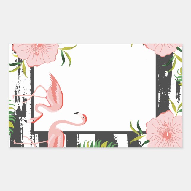 Adesivo Retangular Flamingo Rosa-Rosa-Greve Moderna (Frente)