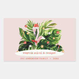 Adesivo Retangular Flamingo tropical de Natal, botânico moderno da pa