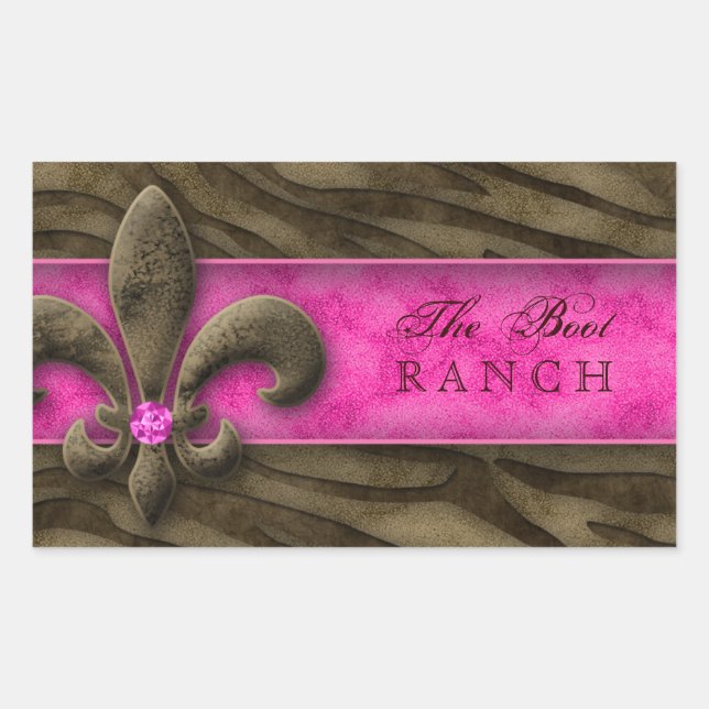 Adesivo Retangular Fleur de Lis Sticker Brown Pink Zebra Jewelry (Frente)