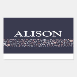 Adesivo Retangular Floco de neve Texto branco-rosa e azul de inverno