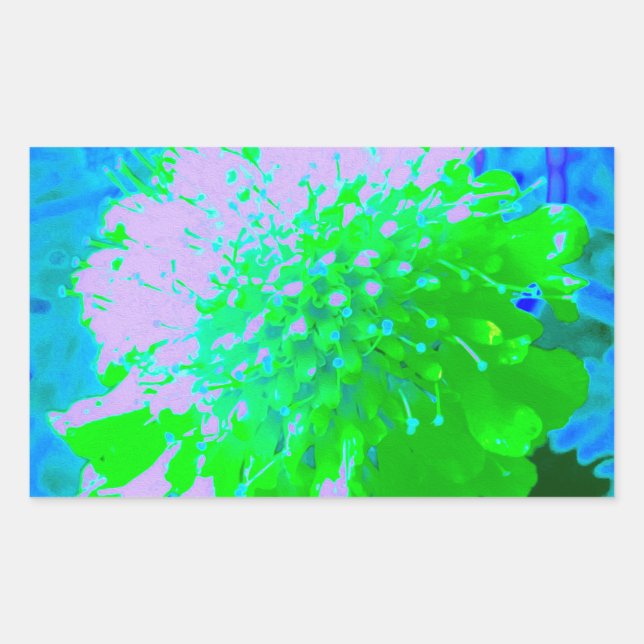 Adesivo Retangular Flor Abstrata Retro em Lavanda e Verde Lima (Frente)