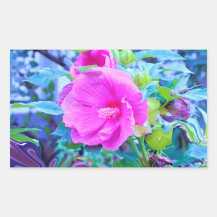 Adesivo Retangular Flor de Hibisco Rosa Elegante com Folhagem Aquátic