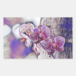 Adesivo Retangular Flor de orquídea roxa num quadro de madeira