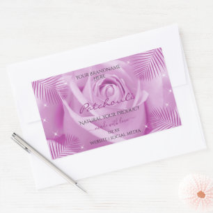 Adesivo Retangular Flor Rosa roxa com Rótulos de Produto de Folhas de