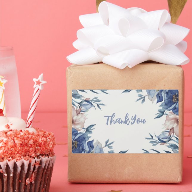 Adesivo Retangular Floral Azul de Cor de Água Suave (Festa)