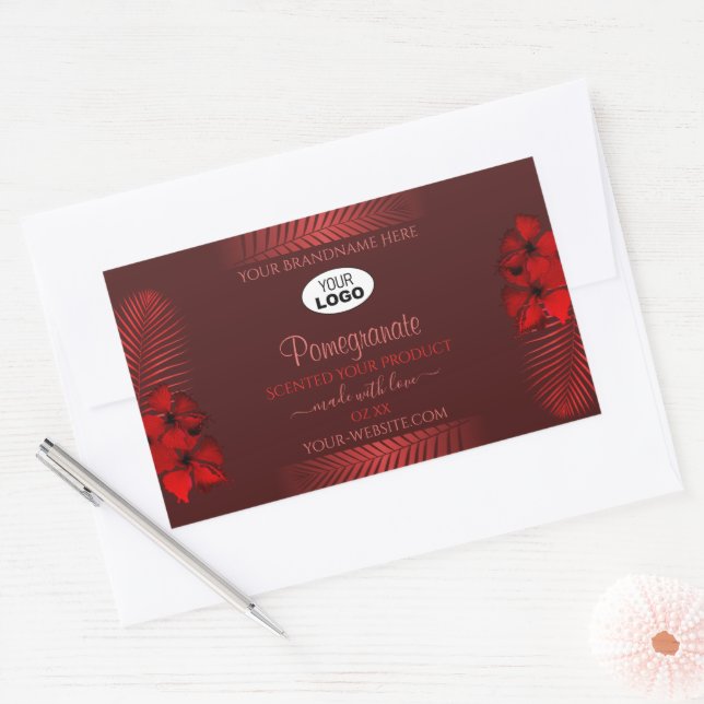 Adesivo Retangular Floral Dark Red Product Labels Hawaii Flowers Logo (Envelope)