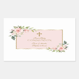 Adesivo Retangular Floral Dourado, cor-de-rosa encantador Primeira Co