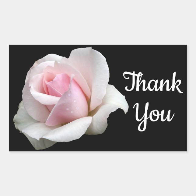 Adesivo Retangular Floral Obrigado Pink Rose Fllower Black Casamento (Frente)