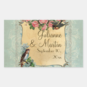 Adesivo Retangular Floral Vintage Rosas Rosa Modernas Adoram Pássaros