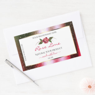 Adesivo Retangular Floral White Product Labels Verde e Rosa Brilhante