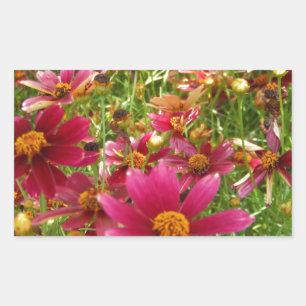 Adesivo Retangular Flores cor-de-rosa-quente e margaridas amarelas