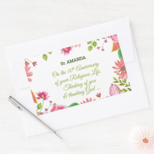 Adesivo Retangular Flores de Aquarela Religiosas do 10º Aniversário