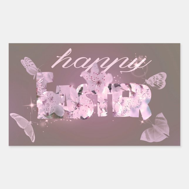 Adesivo Retangular Flores De felz pascoa E Borboletas (Frente)