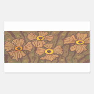 Adesivo Retangular Flores de olhos amarelos, arte floral,castanho-ver