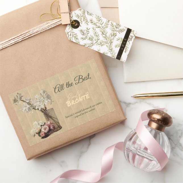 Adesivo Retangular Flores Stillife Assinatura Autora Ex-libris (Presentear)