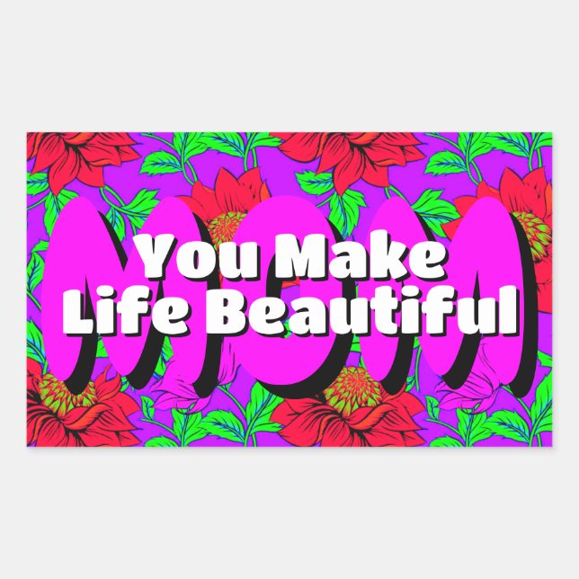 Adesivo Retangular Flores Vermelhas Rosa | Elegantes para Mães felize (Frente)