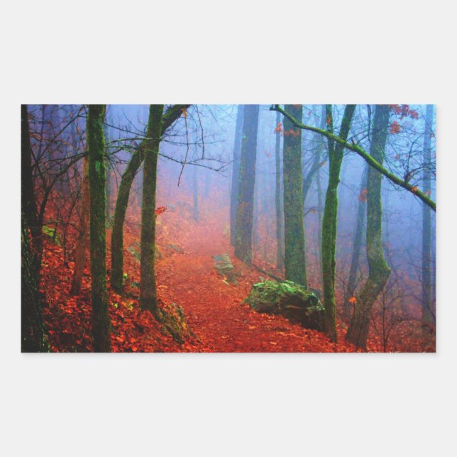 Adesivo Retangular Floresta Pintada Outono Névoa Azul (Frente)