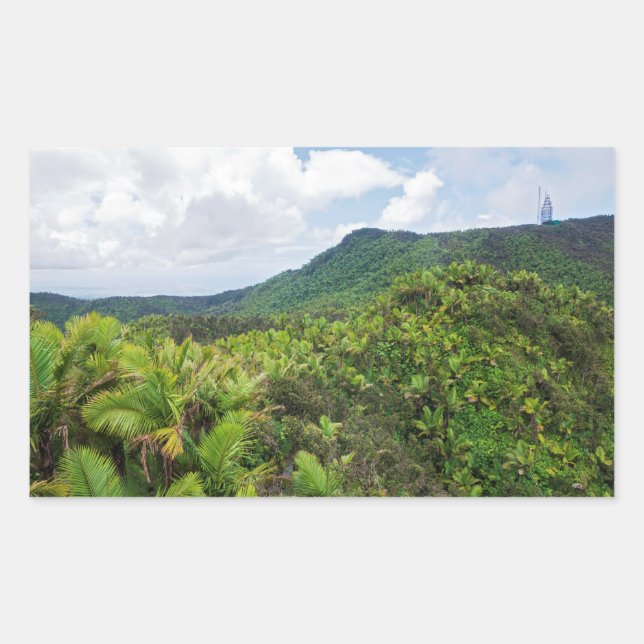Adesivo Retangular Floresta tropical e torre de comunicações de El Yu (Frente)
