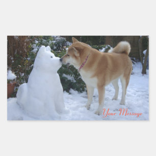 Adesivo Retangular fofo akita beijando um cão de neve do boneco de n