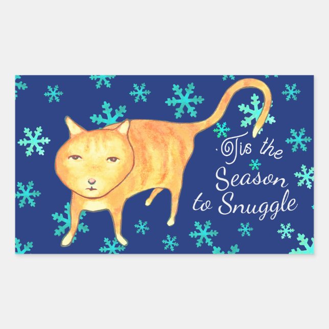 Adesivo Retangular Fofuras Quentes & Nevadas de Natal Gato de Natal (Frente)