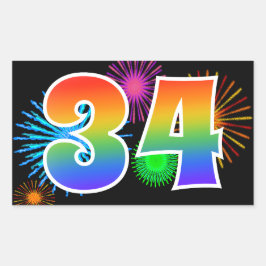 Adesivo Retangular Fogos de Artifício Divertidos + Padrão de Arco-íri