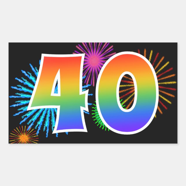 Adesivo Retangular Fogos de Artifício Divertidos + Padrão de Arco-Íri (Frente)