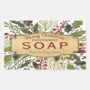 Adesivo Retangular Folhagem de Natal Mistletoe Holly Soap Labels