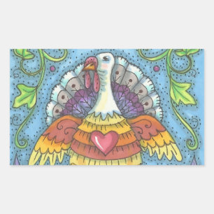 ADESIVO RETANGULAR FOLK ART TURKEY, OBRIGADO A PEDAÇOS DE AVES