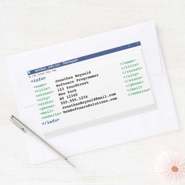Adesivo Retangular Formato do Codificador do Bloco de Notas Programad (Envelope)