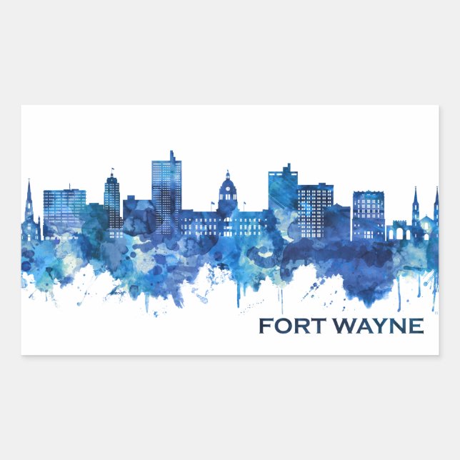 Adesivo Retangular Fort Wayne Indiana Skyline Blue (Frente)