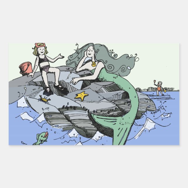 Adesivo Retangular Foto bonitinha da Sereia de Arte Infantil (Frente)
