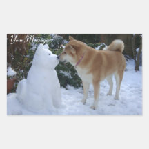 foto de um cachorro fofo akita beijando snowman ak