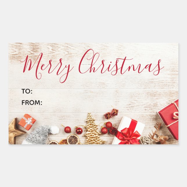 Adesivo Retangular Fotografia de madeira russa com artigos de Natal (Frente)