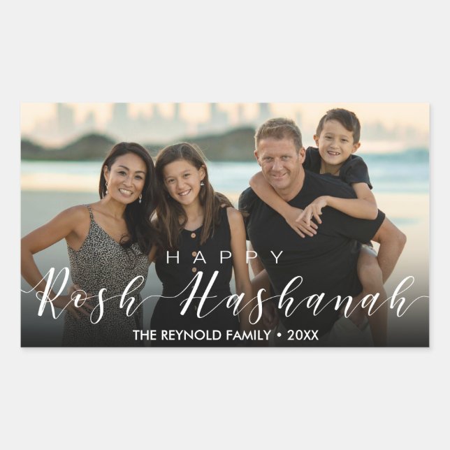 Adesivo Retangular Fotografia Moderna Rosh Hashanah Ano Novo (Frente)