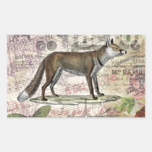 Adesivo Retangular Fox Vintage Selvagem Animal