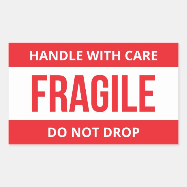 Adesivo Retangular Fragile Handle With Care Do Not Drop Shipping (Frente)